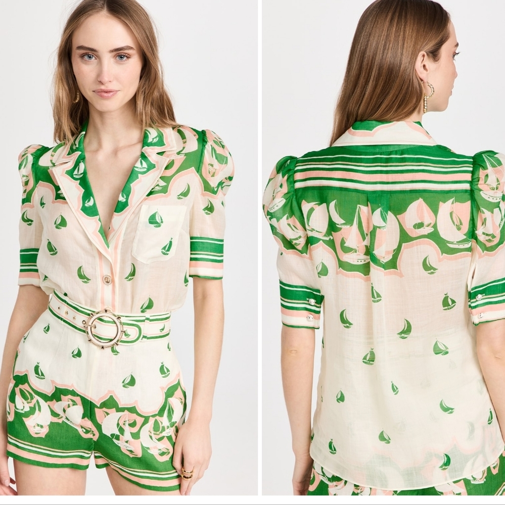 Zimmermann High Tide green Sailboat shirt and shorts 2 pc set - Picture 2 of 16